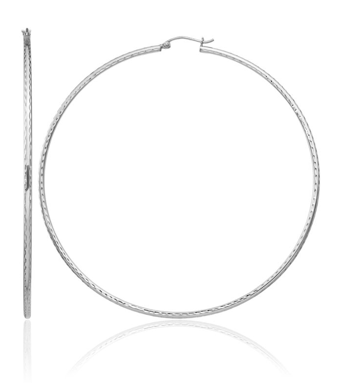 925 Sterling Silver 2mm Round Extra Large Hoop Earrings
