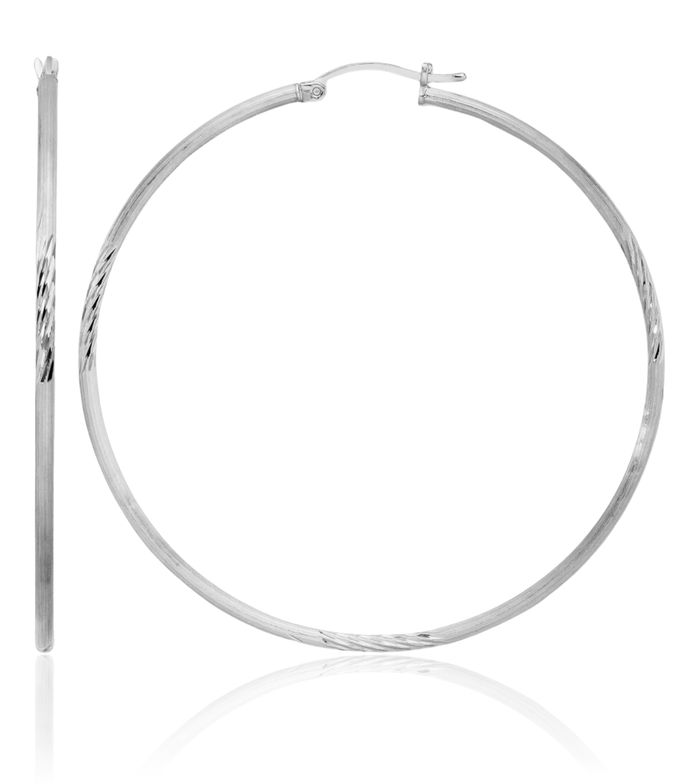 925 Sterling Silver 2mm Round Large Hoop Earrings