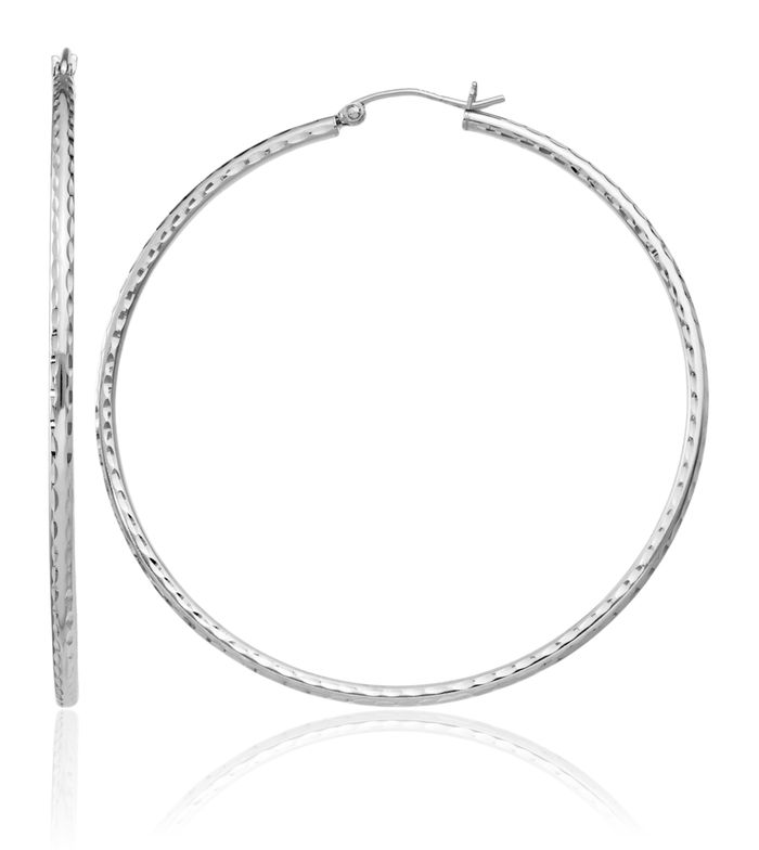 925 Sterling Silver 2mm Round Large Hoop Earrings