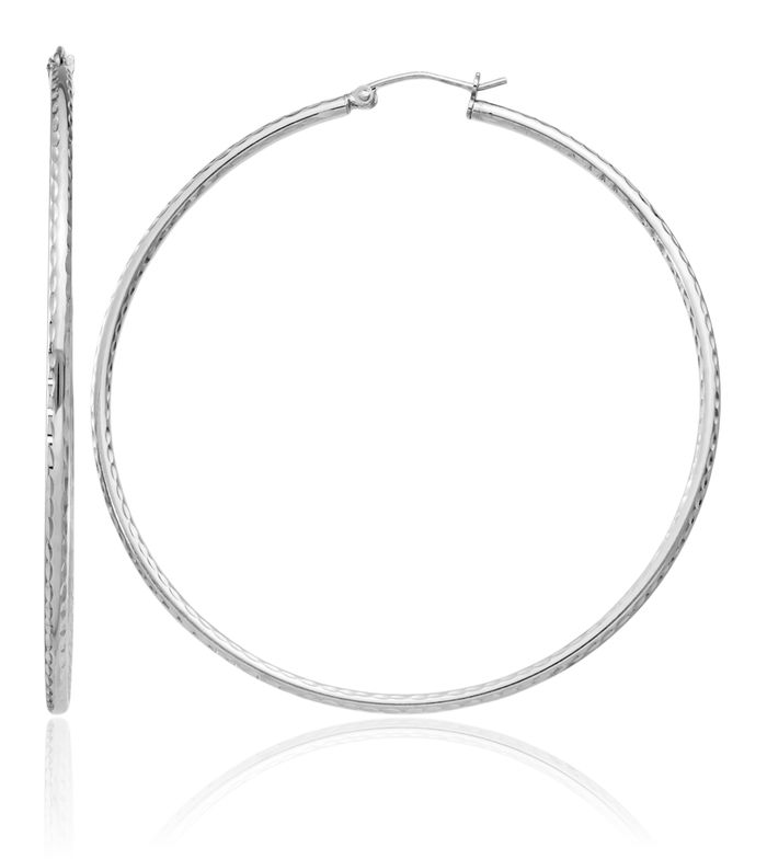 925 Sterling Silver 2mm Round Large Hoop Earrings