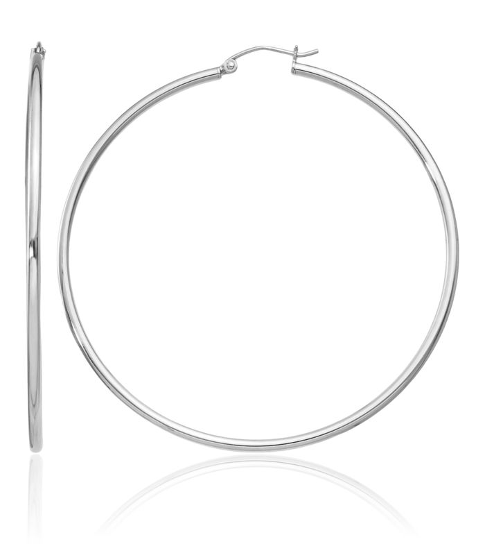 925 Sterling Silver 2mm Round Large Hoop Earrings