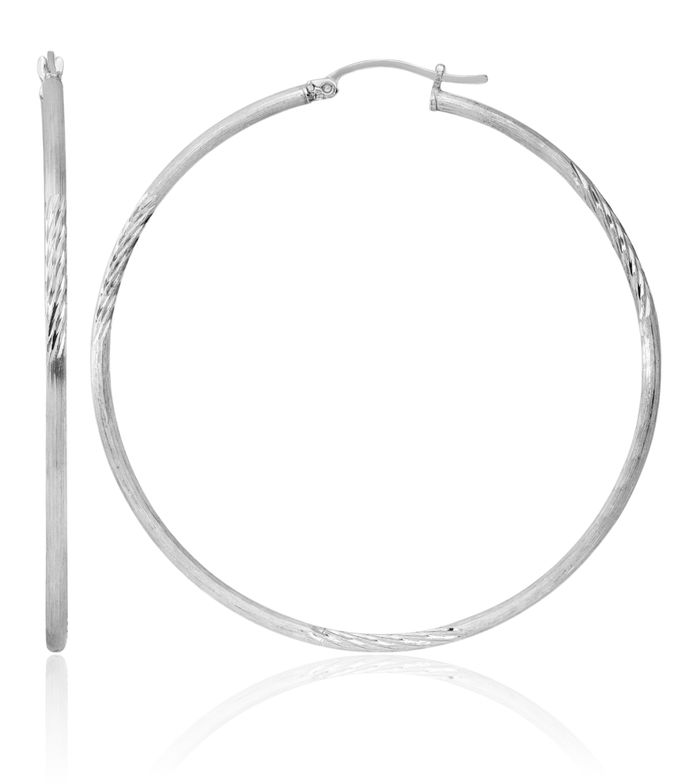 925 Sterling Silver 2mm Round Large Hoop Earrings