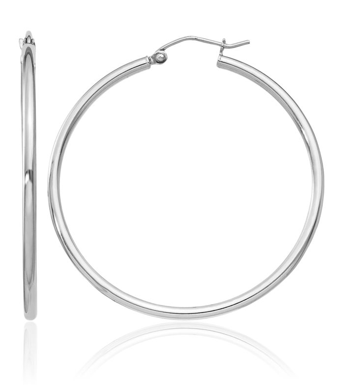 925 Sterling Silver 2mm Round Large Hoop Earrings