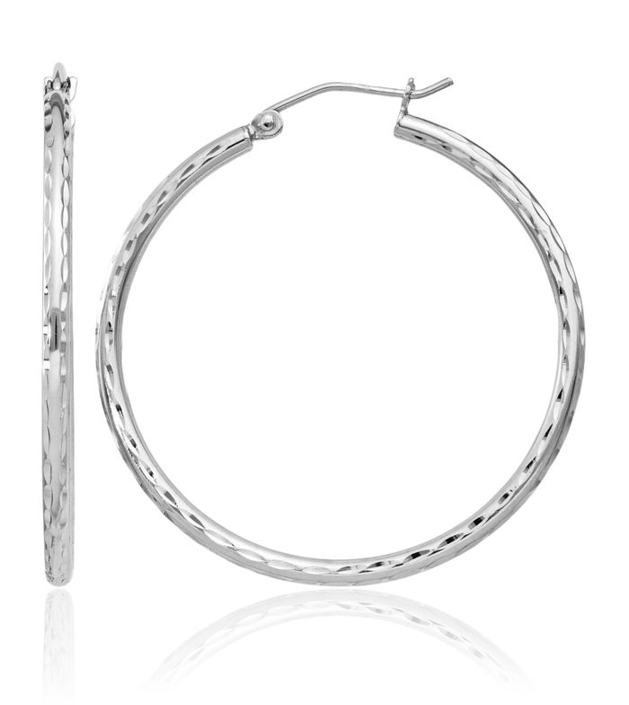 925 Sterling Silver 2mm Round Large Hoop Earrings