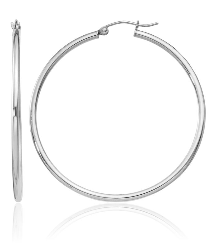925 Sterling Silver 2mm Round Large Hoop Earrings
