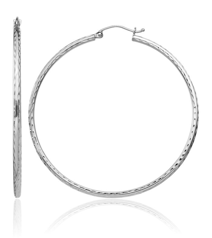 925 Sterling Silver 2mm Round Large Hoop Earrings