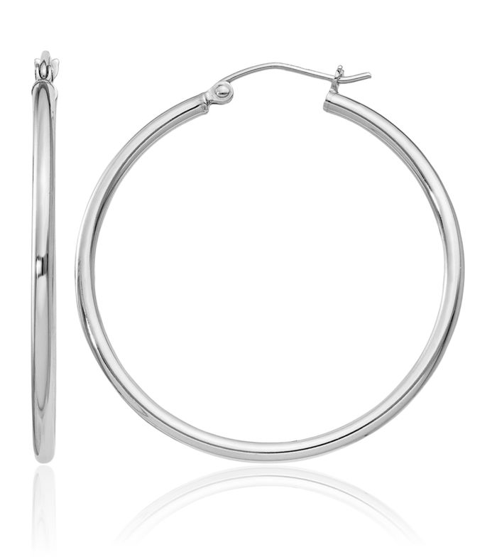 925 Sterling Silver 2mm Round Medium Hoop Earrings