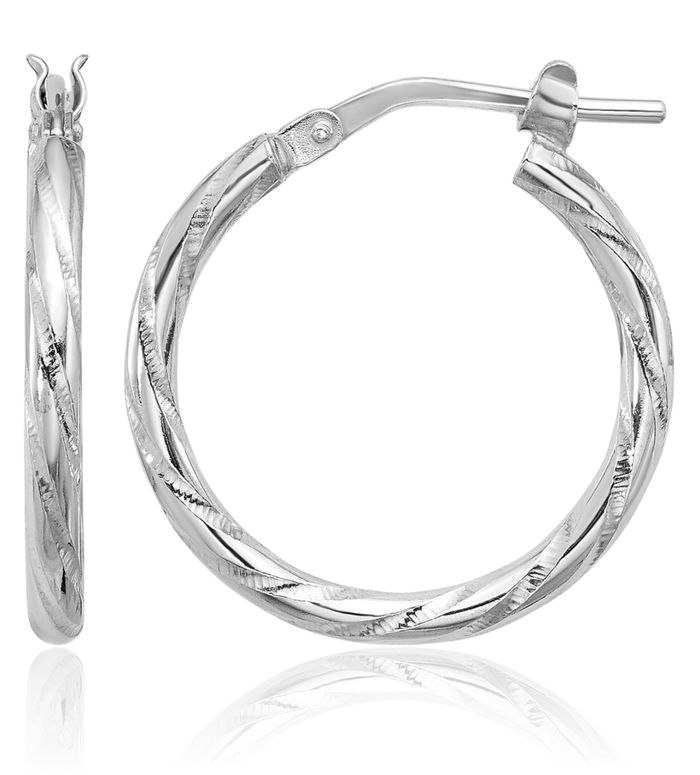 925 Sterling Silver 2mm Round Medium Hoop Earrings
