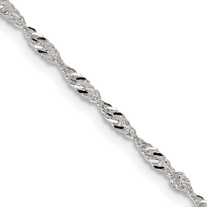 925 Sterling Silver 2mm Singapore Chain Necklace