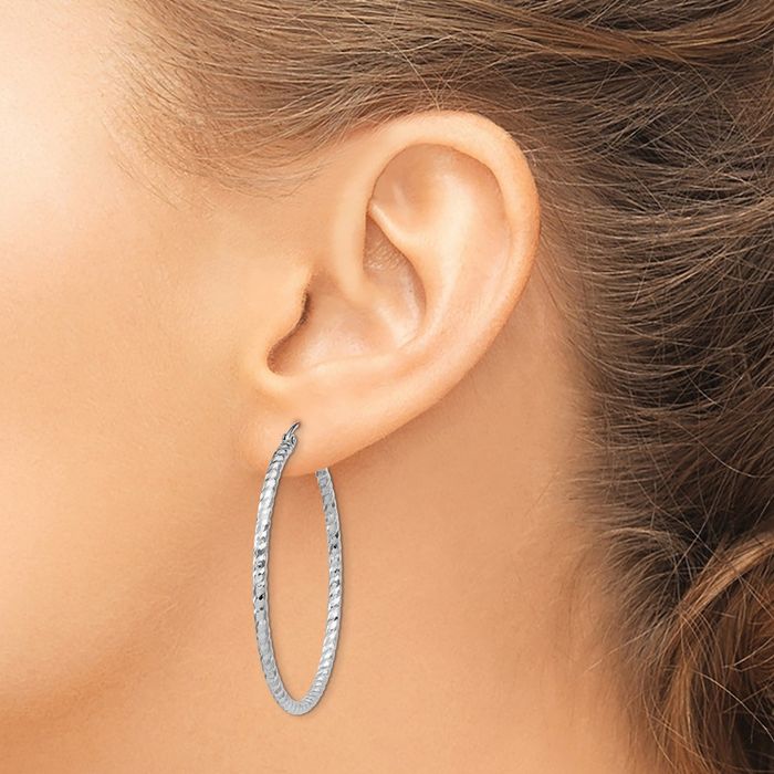 925 Sterling Silver Round Large Hoop Earrings