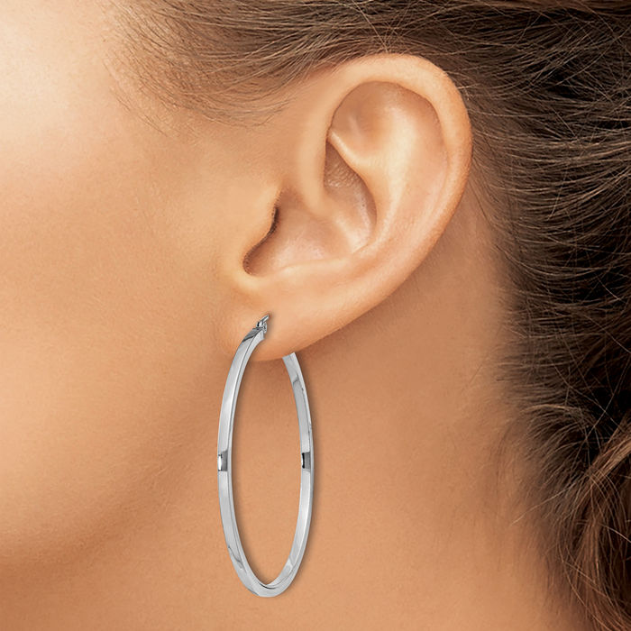 925 Sterling Silver Square Tube Round Large Hoop Earrings