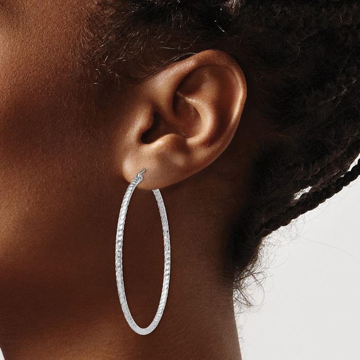 925 Sterling Silver Round Large Hoop Earrings