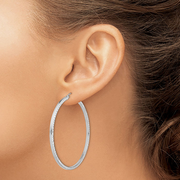 925 Sterling Silver Square Tube Round Large Hoop Earrings