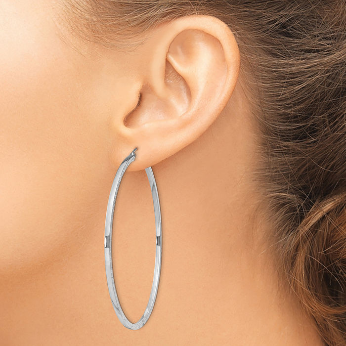 925 Sterling Silver Square Tube Round Large Hoop Earrings