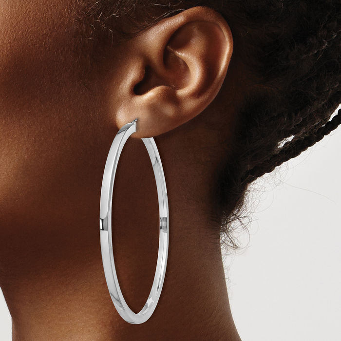 925 Sterling Silver Square Tube Round Large Hoop Earrings