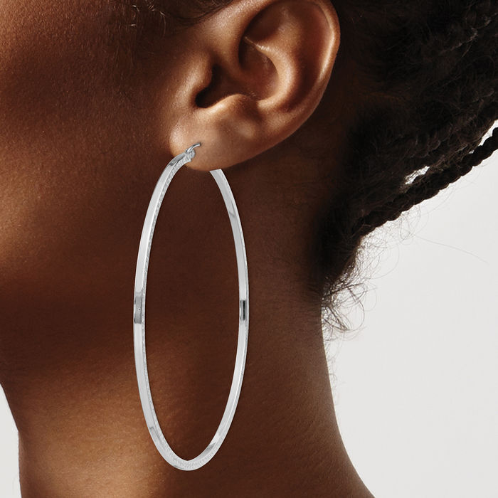 925 Sterling Silver Square Tube Round Extra Large Hoop Earrings