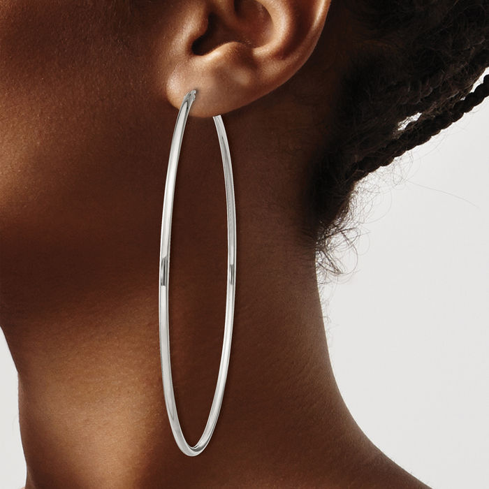 925 Sterling Silver Endless Round Extra Large Hoop Earrings