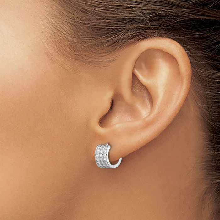 925 Sterling Silver Cubic Zirconia CZ Round Huggie Mini Hoop Earrings