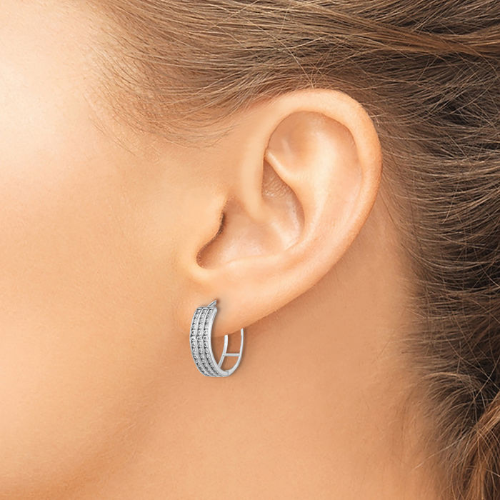 925 Sterling Silver Cubic Zirconia CZ Round Small Hoop Earrings