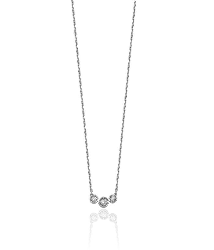 925 Sterling Silver 3 Stone Cubic Zirconia CZ Chain Necklace