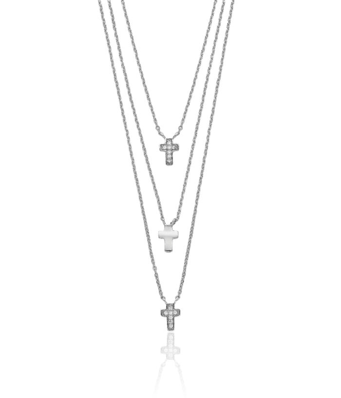 925 Sterling Silver 3 Strand Cubic Zirconia CZ Holy Cross Chain Layering Necklace