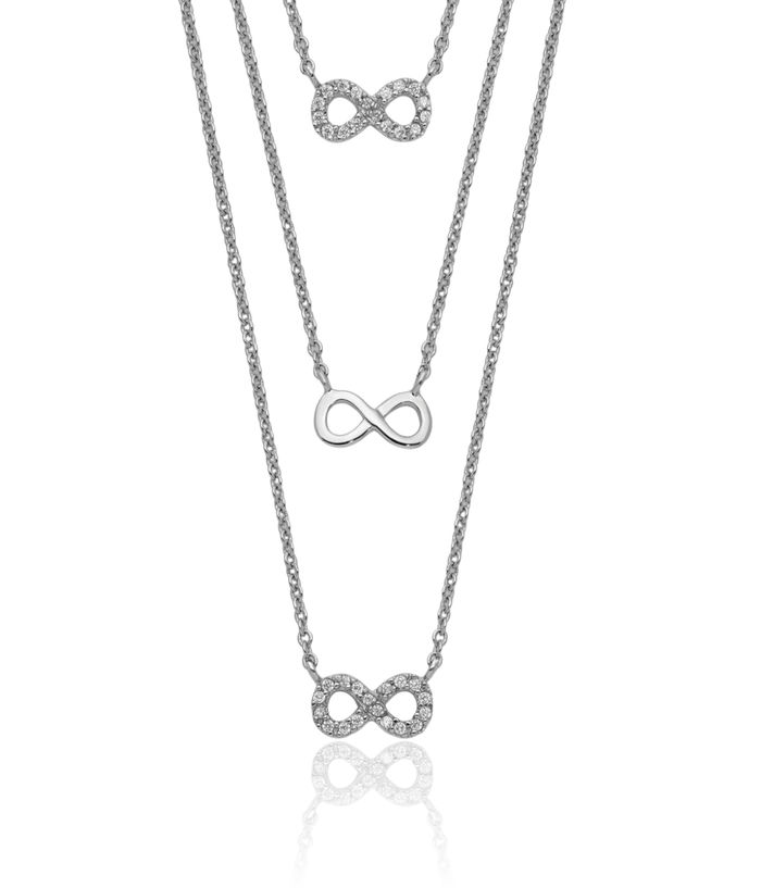 925 Sterling Silver 3 Strand Cubic Zirconia CZ Infinity Twisted Love Knot Symbol Layering Necklace Chain