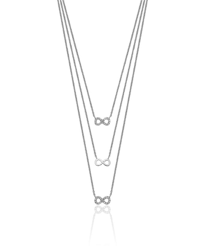 925 Sterling Silver 3 Strand Cubic Zirconia CZ Infinity Twisted Love Knot Symbol Layering Necklace Chain