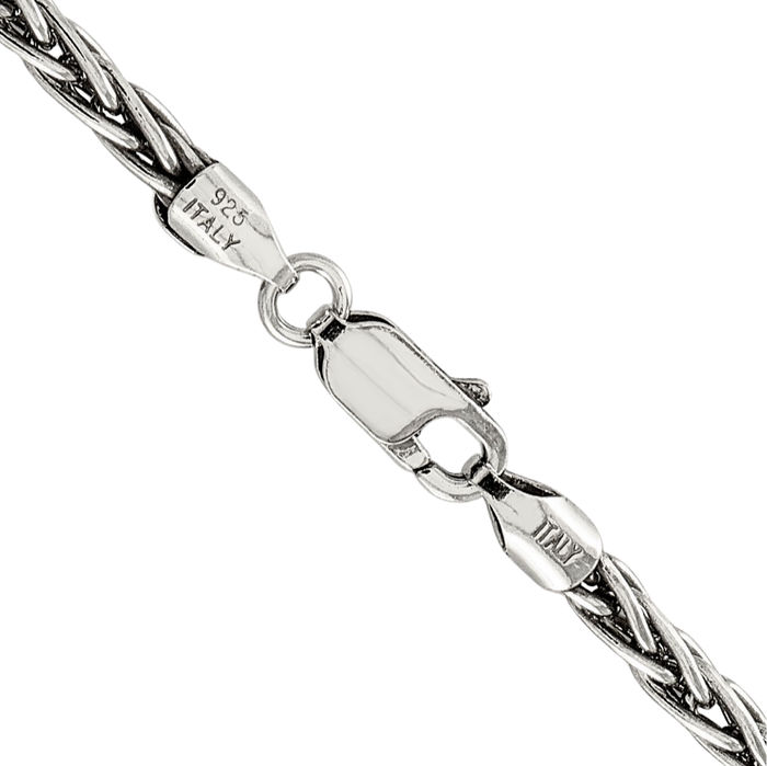 925 Sterling Silver Vintage 3.25mm Square Spiga Wheat Link Chain Necklace