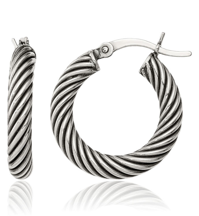 925 Sterling Silver Vintage 3.25x20mm Twisted Round Medium Hoop Earrings