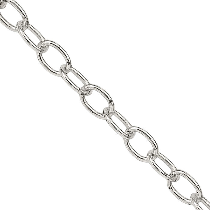 925 Sterling Silver 3.4mm Oval Cable Rolo Link Chain Belcher Necklace