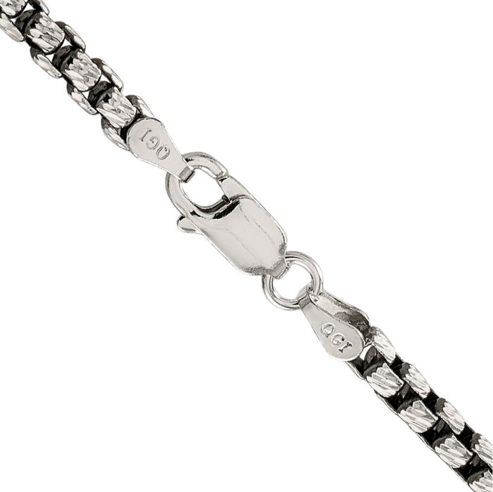 925 Sterling Silver Vintage 3.5mm Round Box Link Chain Necklace