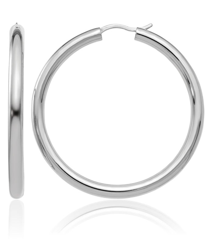 925 Sterling Silver 3.5mm Tube Round Large Hoop Earrings