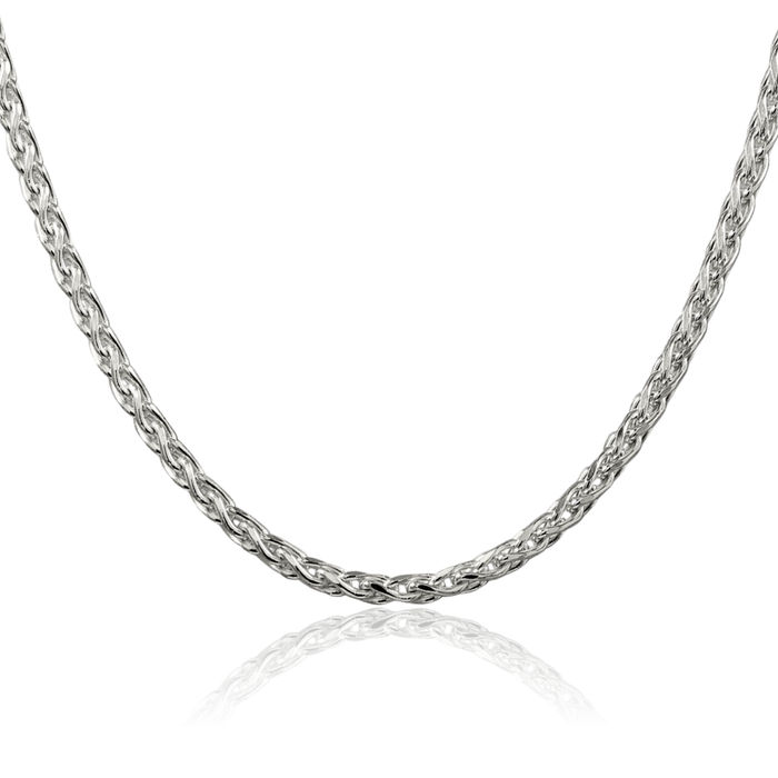 925 Sterling Silver 3.5mm Round Spiga Wheat Link Chain Necklace