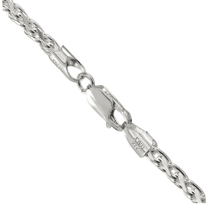 925 Sterling Silver 3.5mm Round Spiga Wheat Link Chain Necklace