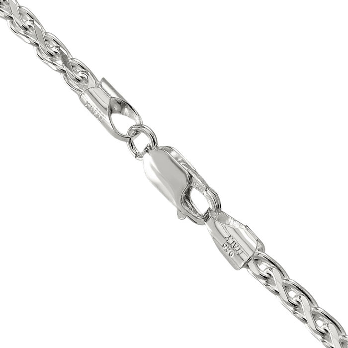 925 Sterling Silver 3.5mm Round Spiga Wheat Link Chain Necklace