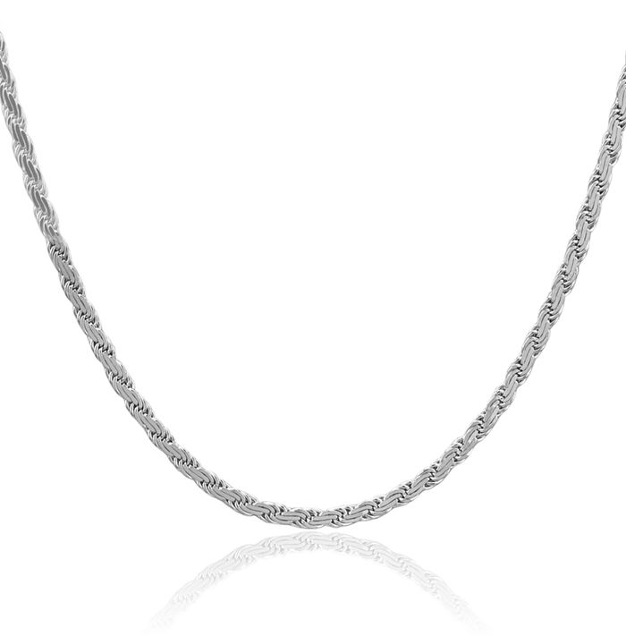 925 Sterling Silver 3.65mm Rope Chain Twisted Link Necklace