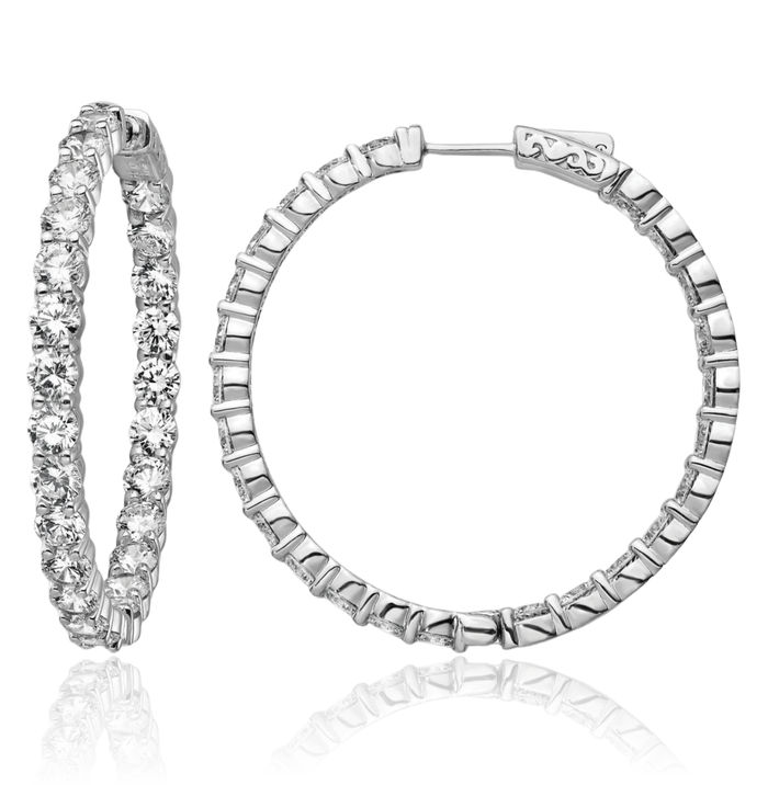 925 Sterling Silver 3.75mm Cubic Zirconia CZ Round Large Hoop Earrings