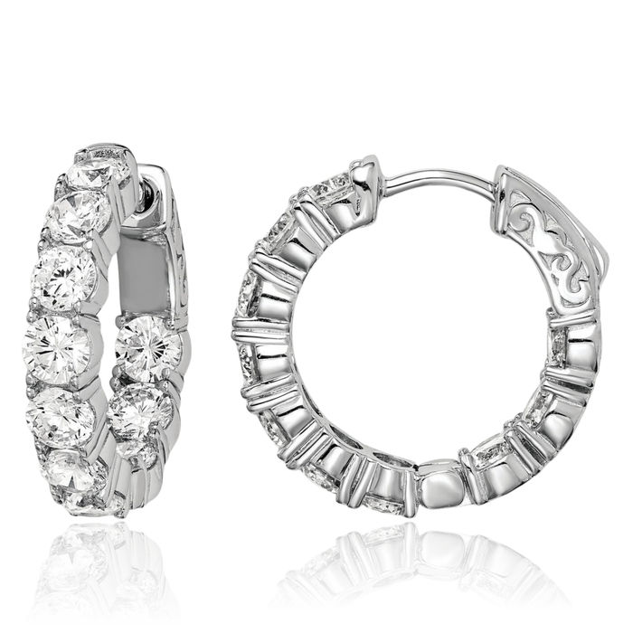 925 Sterling Silver 3.75mm Cubic Zirconia CZ Round Medium Hoop Earrings