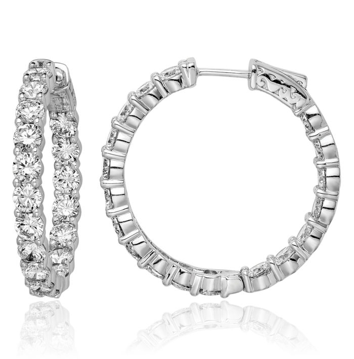 925 Sterling Silver 3.75mm Cubic Zirconia CZ Round Medium Hoop Earrings