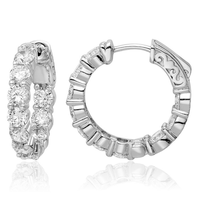 925 Sterling Silver 3.75mm Cubic Zirconia CZ Round Small Hoop Earrings