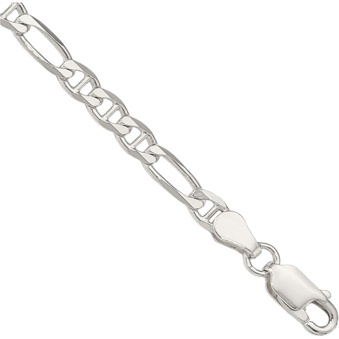 925 Sterling Silver 3.75mm Figaro Link Anchor Mariner Chain Bracelet