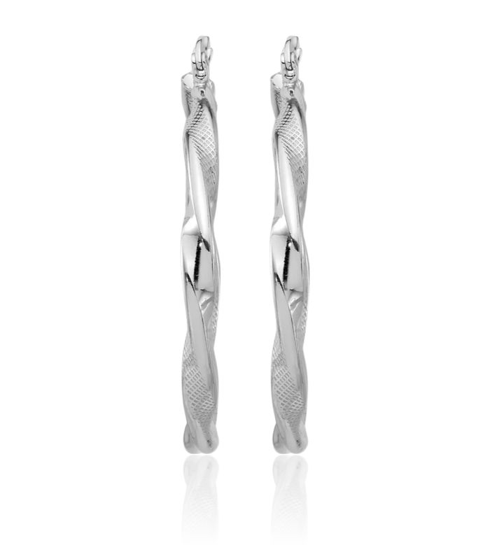 925 Sterling Silver 3.7mm Twisted Round Large Hoop Earrings