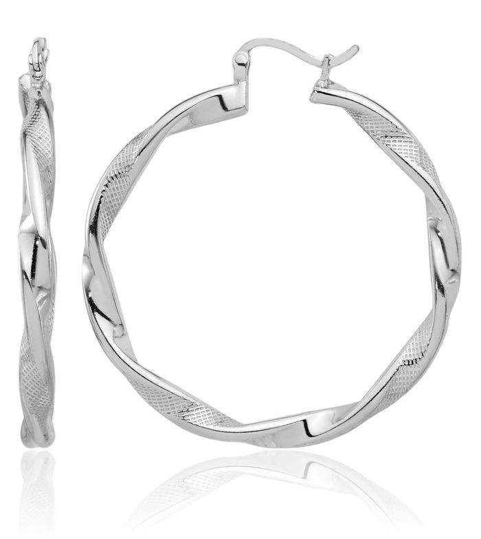 925 Sterling Silver 3.7mm Twisted Round Large Hoop Earrings
