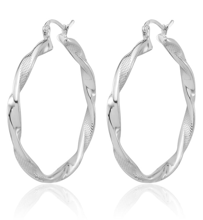 925 Sterling Silver 3.7mm Twisted Round Large Hoop Earrings