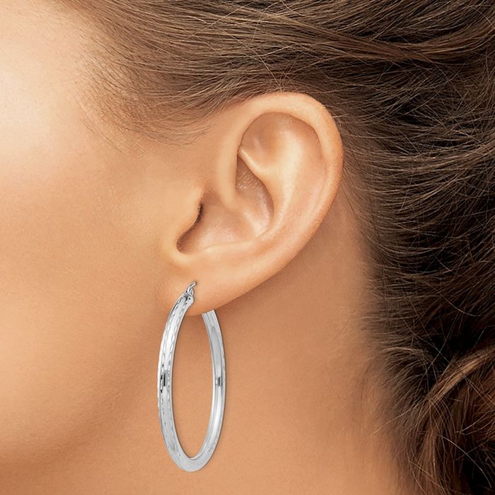 925 Sterling Silver 3mm Round Large Hoop Earrings