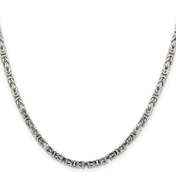 925 Sterling Silver 3.25mm Byzantine Link Chain Necklace