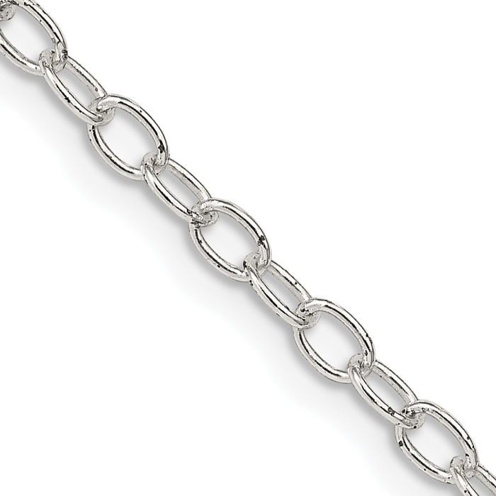 925 Sterling Silver 3.4mm Oval Cable Rolo Link Chain Belcher Necklace