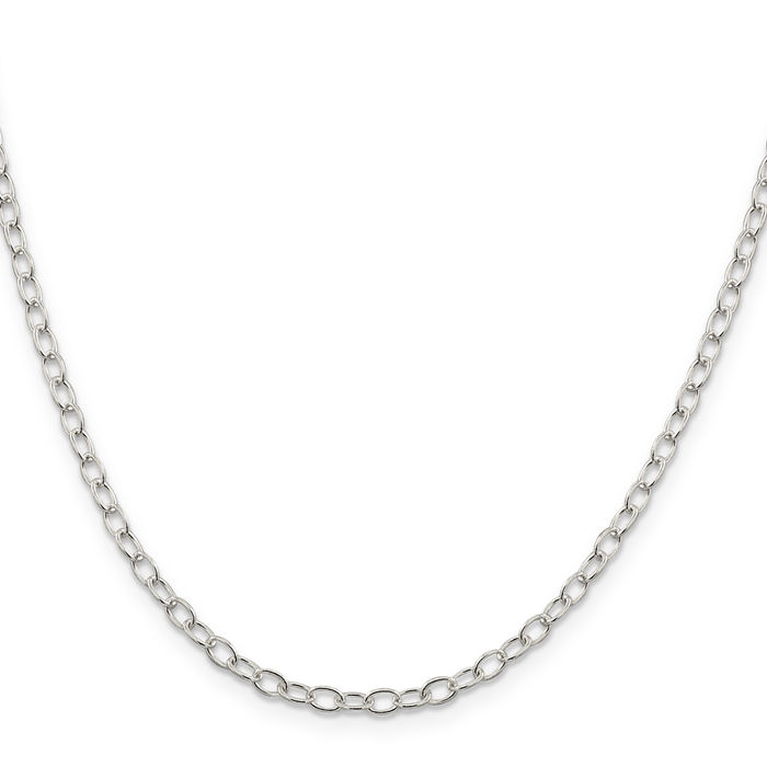 925 Sterling Silver 3.4mm Oval Cable Rolo Link Chain Belcher Necklace