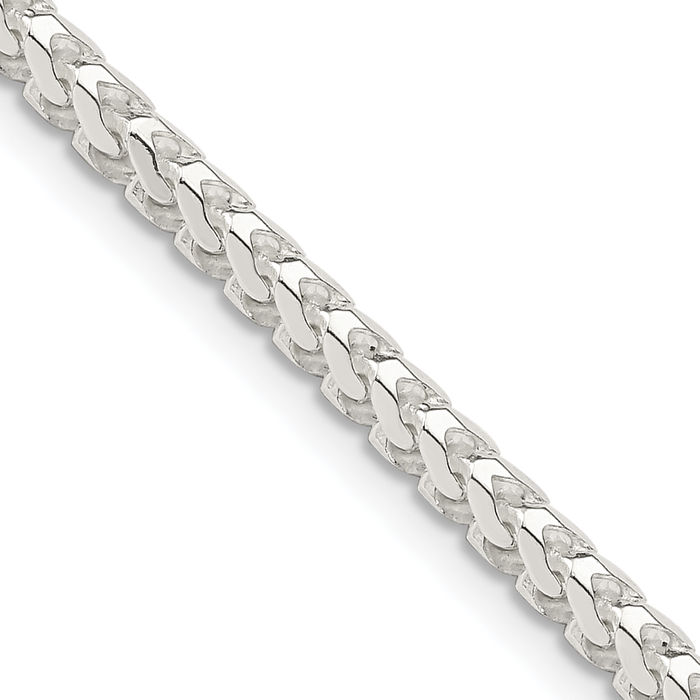 925 Sterling Silver 3.1mm Square Franco Link Chain Necklace