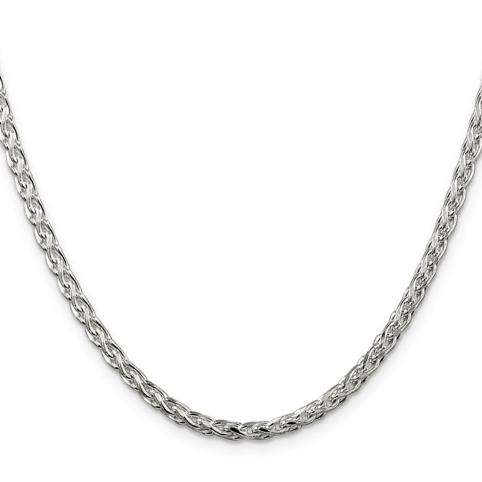 925 Sterling Silver 3.5mm Round Spiga Wheat Link Chain Necklace